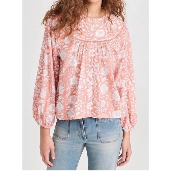 Marea Georgia Floral Top Button Front Blouse Medium Sorbet Orange - Picture 1 of 8